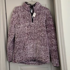 New PINK Maroon/Gray Sherpa Pullover